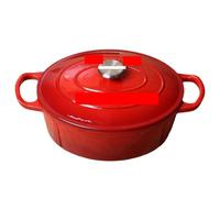 Enameled Soup Pot 28cm Enameled Cast Iron Oval Oven For Braising Broiling Bread Baking 5L Saucepan Kitchen Utensil Casserole Dish(Red)