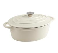 Enameled Soup Pot 29cm Enameled Cast Iron Oval Oven For Braising Broiling Bread Baking 4L Saucepan Kitchen Utensil Casserole Dish(White)
