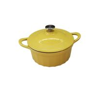 Enameled Soup Pot Enameled Cast Iron Oven Pot with Lid, Bread Baking, Cooking, Round, Dual Handles(Yellow)