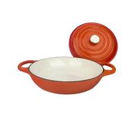 Enameled Soup Pot Oval Enameled Cast Iron Oven- Heavy Pot With Lid,2.5 QT,Double Handle, Red And Blue, For Bread Baking,Broth,Seafood(Red)