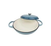 Enameled Soup Pot Oval Enameled Cast Iron Oven- Heavy Pot With Lid,2.5 QT,Double Handle, Red And Blue, For Bread Baking,Broth,Seafood(Blue)