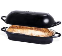 Enamelled Cast Iron Bread Loaf Pot - Dutch Oven for Sourdough Bread Baking - Oven Safe Non Stick Bread Pot - Rectangular, Black, 34cm x 16cm - by Nuovva