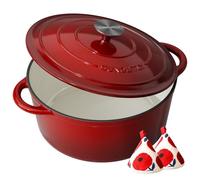 Enamelled Cast Iron Dutch Oven, 7.5 Litre Pot with Lid, Cookbook and Cotton Pot Holder