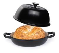 Enamelled Cast Iron Dutch Oven Pot - Dutch Oven For Sourdough Bread Baking - Cast Iron Bread Pot - Black, 6 Quarts, 26cm - by Nuovva