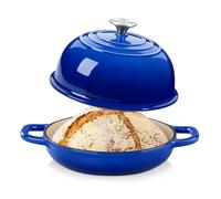 Enamelled Cast Iron Dutch Oven Pot, Dutch Oven For Sourdough Bread Baking, Cast Iron Bread Pot, Blue, 5 Quarts, 24cm - by Velaze