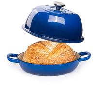Enamelled Cast Iron Dutch Oven Pot - Dutch Oven For Sourdough Bread Baking - Cast Iron Bread Pot - Dark Blue, 6 Quarts, 26cm - by Nuovva