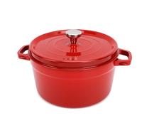 Enamelled Cast Iron Dutch Oven Pot with Lid and Two Handles, Round Cast Iron Dutch Oven Pot for Braising, Braising, Cooking, Marinating, Cooking, Baking, Cooling, Serving, red
