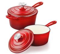 Enamelled Cast Iron Saucepan, Leonyo 1 Qt & 2 Qt Handled Casserole Set, Cast Iron, Dutch Oven Kitchen, Small Pots for All Stove Types for Cooking Pasta, Milk, Oatmeal - up to 260 °C