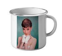 Enamelled Metal Mug Star Famous Audrey Hepburn Cinema Retro Vintage Actress 17