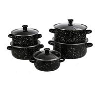 Enamelled Pots - Black 5pc,Home Kitchen Pots Sturdy Deep Kitchen Appliances Cooking Casserole Pot Mini Enamel Pot Dining Cooking