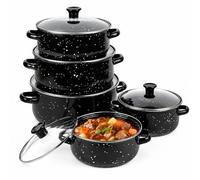 Enamelware Pots Set, 10 Piece Kitchen Induction Cookware Set 5 Saucepans with 5 Lids, Dual Handle Fast Heating Soup Pot for Gas, Electric & Ceramic Hobs