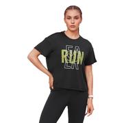 Enamor Women's Graphic Tee Short Sleeve Crew Neck Oversized Fit Inspirational Graphic Front A311, Jetblk-run Faster, M
