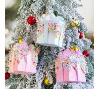 Enanal Gift Box Hanging Ornament, 3pcs Pastel Color Glittery Xmas Wrapped Present Pendant, Large Size Macaron Decorations for Christmas Tree Decor and Party Supplies
