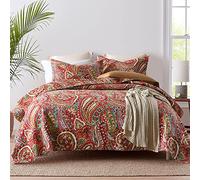 ENASAL Cotton Bedspread Quilt Sets, Reversible Bedding Coverlet Sets Comforter, Floral Paisley Bedspread (Red, King Size)