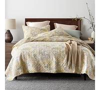 ENASAL Cotton Bedspread Quilt Sets, Reversible Bedding Coverlet Sets Comforter, Floral Paisley Bedspread (Yellow, King Size)