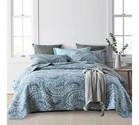 ENASAL Cotton Bedspread Quilt Sets, Reversible Bedding Coverlet Sets Comforter, Floral Paisley Bedspread (Blue, Queen Size)