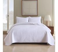 ENASAL Cotton Bedspreads, Bed Throw 220 x 240 cm with 2 Pillowcases for Double Bed, 3-Piece Quilt, Soft All Season Duvet, Diamond Pattern, White, 230 x 250 cm