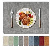 Enaskv Faux Leather Heat Resistant Placemats Set of 6 - Waterproof Oilproof Wipeable Dining PU Place Mat Easy Clean Table Mats for Kitchen/Dining/Party/Holiday, Light Grey