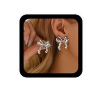 Enautoabs Boho cd Earring Silver Bowkont Metal Earring Chunky Metal Bowkont Statement Earrings Vintage Bow Rie Ribbon Earrings Jewelry for Women