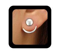 Enautoabs Boho Crescent Moon Ear Jacket Earrings Moon Phase Earrings Crescent Stud Earring Silver Front Back Earring Jewelry for Women