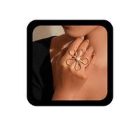 Enautoabs Boho Exaggerated Large Flower Adjustable Ring Imitation Pearl Open Ring Metal Hollow Flower Rings Vintage Wire Finger Rings Jewelry for Women