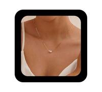 Enautoabs Boho Floating Pearl Choker Necklace Tiny Pearl Pendant Necklace Simple Pearl Necklace Chain Minimalist Round Pearl Gold Necklace Jewelry for Women