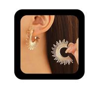 Enautoabs Boho Gold Sun Half Hoop Earrings Large Metal Sunshine Hoop Earrings Celestial Sunburst Earring Jewelry for Women