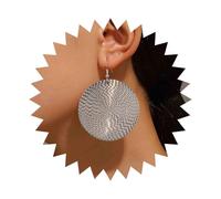 Enautoabs Boho Large Hammered Disc Dangle Earrings Metal Round Disc Earring Textured Silver Coin Statement Earrings Geometric Earring Jewelry for Women