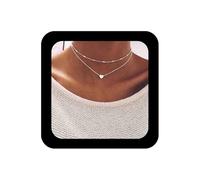 Enautoabs Boho Layered Silver Heart Pendant Necklace Chain Satellite Station Choker Necklaces Tiny Love Heart Collar Necklace Rice Bead Ball NecklaceS Choker Jewelry for Women