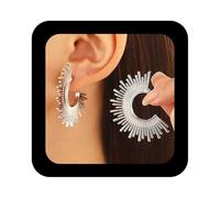 Enautoabs Boho Silver Sun Half Hoop Earrings Large Metal Sunshine Hoop Earrings Celestial Sunburst Earring Jewelry for Women