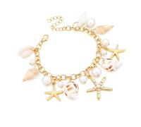Enautoabs Boho Starfish Shell Pearl Bracelet Imitation Pearl Sea Conch Bracelet Summer Beach Conch Shell Bracelets Vintage Pearls Beach Bracelets Jewelry for Women
