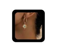 Enautoabs Boho Sunburst Dangle Hoop Earrings Gold Sun Huggie Earrings Turquoise Sunshine Earring Vintage Metal Sun Earring Jewelry for Women