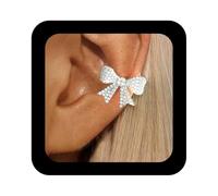 Enautoabs Ear Cuff Earring for Women Crystal Bow Non Piercing Earring Silver Bowknot Cuff Wrap Adjustable Fake Earrings Dainty Jewelry