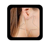 Enautoabs Exaggerated Large Star Hoop Earrings Silver Hollow Star Dangle Earrings Big Geometric Hoop Earring Geometric Stars Drop Earrings Jewelry for Women