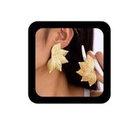 Enautoabs Exaggerated Leaf Dangle Earrings Large Metal Leaves Stud Earrings Gold Leaf Statement Earrings Big Leaf Shape Earrings Gold Metal Earrings Jewelry for Women