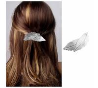 Enautoabs French Metal Hair Barrette Hair Clips Silver Large Leaf Pin Metal Ponytail Holder Hair Clips Minimalist Bar Decorative Accessories (Silver Leaf B)