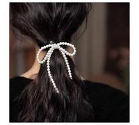 Enautoabs French Pearl Bow Hair Clip White Pearl Bowknot Pearl Hair Clips Side Pearl Headdress Ribbon Pearl Bow Pearl Bar Pearl Hairpins Clips Decorative Accessories