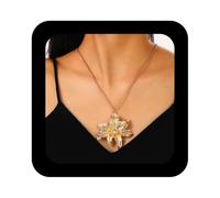 Enautoabs Large Metal Flower Necklace Exaggerated Flower Pendant Necklace Gold Crystal Flower Statement Necklace Big Floral Shape Necklace Jewelry for Women