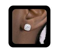 Enautoabs Sparkling Halo Crystal Stud Earrings Square Cubic Zirconia Earrings Silver Plated Rhienstone Earrings Simulated Diamond Earrings Wedding Bridal Earrings Jewelry for Women