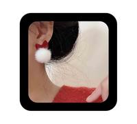 Enautoabs Winter White Round Pom Pom Furry Earrings Red Bow Fur Dangle Earrings Cute Fur Stud Earring Jewelry for Women