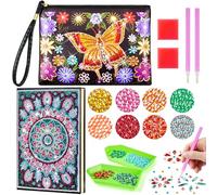 Enbagold Craft Kits for Kids Age 6 7 8 9 10 11 12, Diamond Art Bag & A5 Notebook, Diamond Painting Kit, Girl Gifts Toys, Diamond Art Kits, Arts and Crafts for Kids -Flower Butterfly + Sun Flower