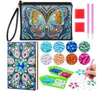 Enbagold Craft Kits for Kids Age 6 7 8 9 10 11 12, Diamond Art Bag & A5 Notebook, Diamond Painting Kit, Girl Gifts Toys, Diamond Art Kits, Arts and Crafts for Kids -Blue Butterfly + Peacock Feather