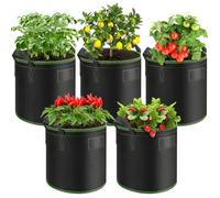 Enbagold Grow Bags for Vegetables - 5 Pack, 3 Gallon Fabric Growing Bags with Handles and Tag Pocket, Perfect for Tomatoes, Potatoes, Carrots, Strawberries