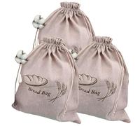 Enbebamd 3PCS Bread Bag, 15.8x11.8 Linen Bread Bags with Plastic Lining for Homemade/Keep Fresh, Reusable Storage Containers with DrawstringBread Bag