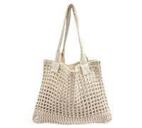 ENBEI Womens Large Beach Tote Bags Shoulder Handbags knit bag Tote bag aesthetic for Beach Crocheted tote cute Tote bags, White, L