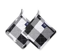 Encasa XO 21 cm Oven Microwave Potholders (2 pc Set) for Kitchen Cooking & Baking - Heat Resistant, Thick & Safe, Protection of Hands from Hot Utensils - Buffalo Black Checks