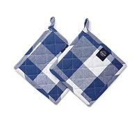 Encasa XO 21 cm Oven Microwave Potholders (2 pc Set) for Kitchen Cooking & Baking - Heat Resistant, Thick & Safe, Protection of Hands from Hot Utensils - Buffalo Blue Checks