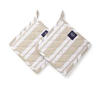 Encasa XO 21 cm Oven Microwave Potholders (2 pc Set) for Kitchen Cooking & Baking - Heat Resistant, Thick & Safe, Protection of Hands from Hot Utensils - Franca Beige Stripes