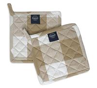 Encasa XO 21 cm Oven Microwave Potholders (2 pc Set) for Kitchen Cooking & Baking - Heat Resistant, Thick & Safe, Protection of Hands from Hot Utensils - Buffalo Beige Checks
