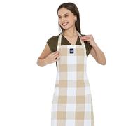 Encasa XO Adjustable Kitchen Cotton Apron With Pockets & Towel Holder Of Size 68x85 cm (Buffalo Beige Checks) for Men & Women Chefs For Cooking & Baking in Home, Restaurants & Barbeque